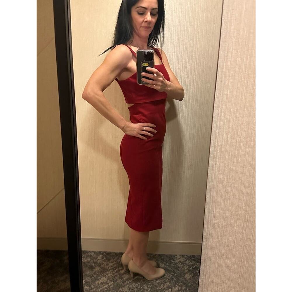 CINQ A SEPT Red Square Neck Back Cutouts Sleeveless Dakota Midi Dress size 4 - Picture 15 of 16